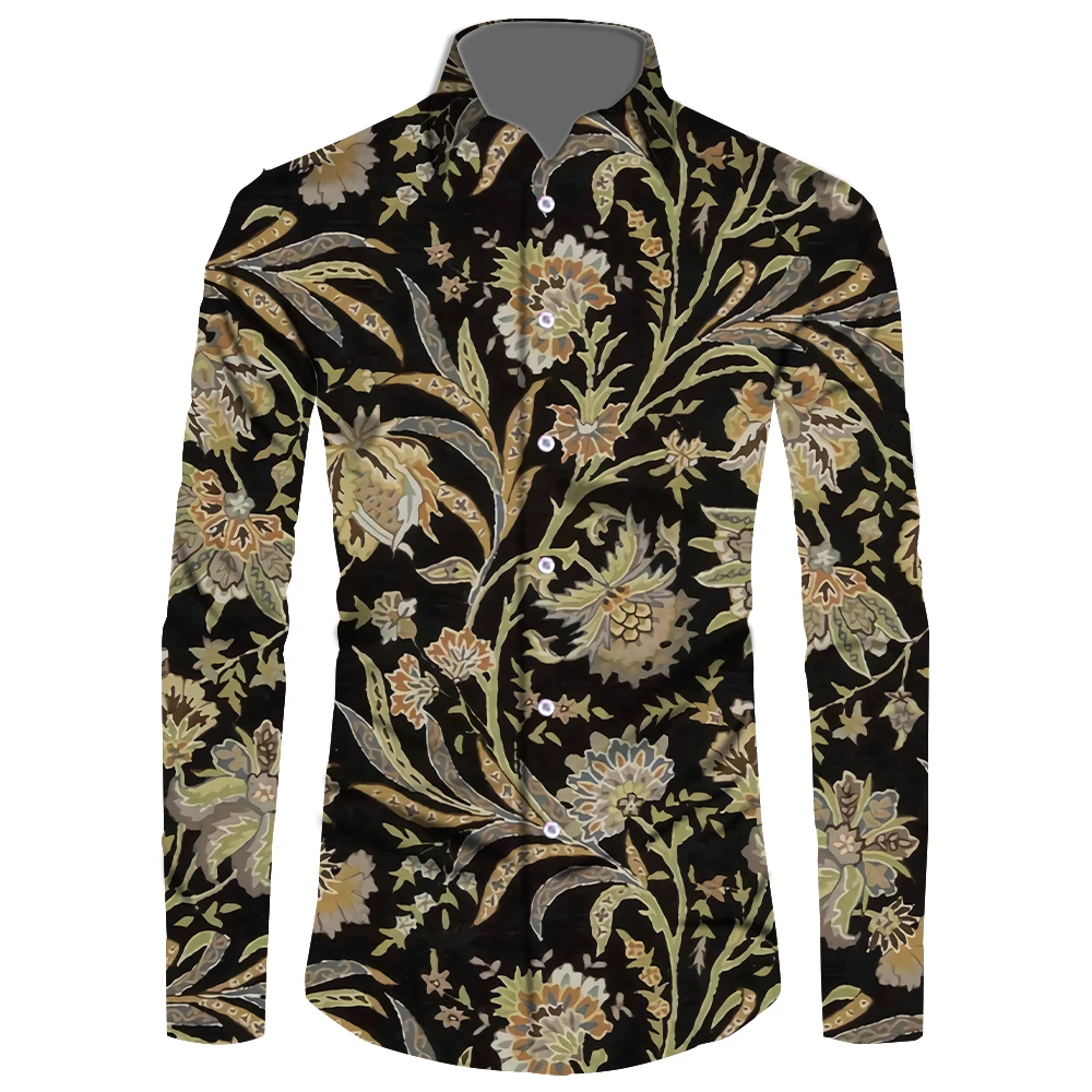 New Luxury Custom Logo/Pattern/Image Men's Shirts Casual Print Long 100% polyester Sleeve Shirt Male Retro Style Shirts