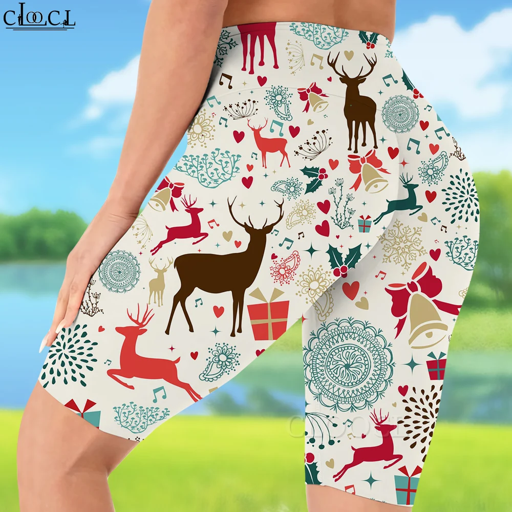 CLOOCL Retro Weihnachten Santa Hohe Taille Leggings Gedruckt Shorts Frauen Sexy Gym Sport Shorts für Frauen Biker Jogginghose