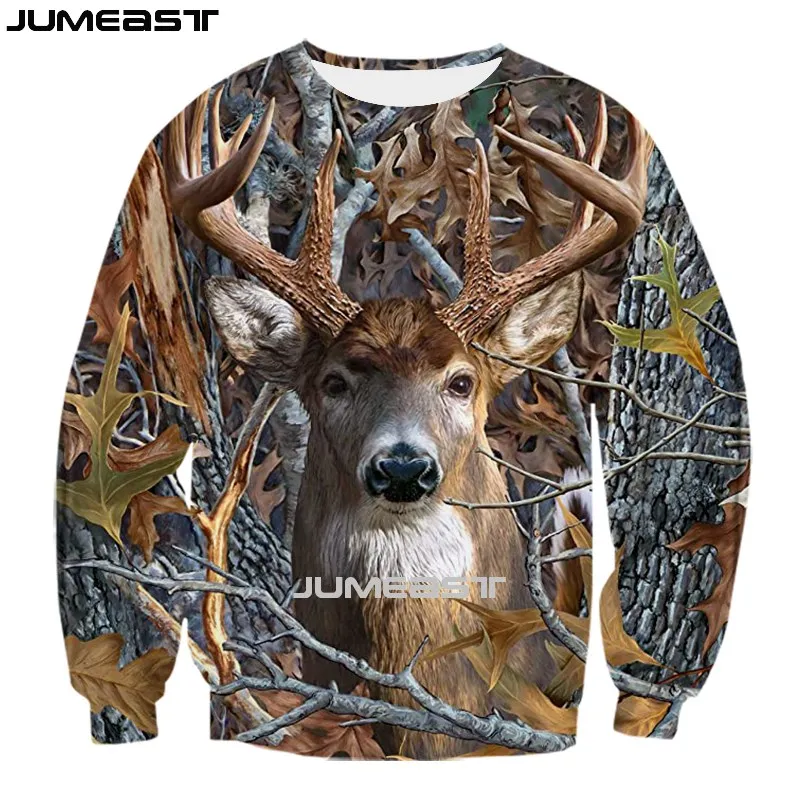 Jumeast Men Women 3D Sweatshirt Hunting Deer Camouflage Oversized Harajuku Long Sleeve T Shirt Spring Autumn Pullover Tops Tees