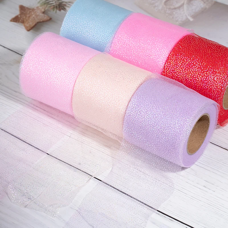 6cm 25Yards Glitter Dot Tulle Ribbon Roll Sequin Tulle DIY Craft Hair Bow Poms Tutu Skirt Journal Wedding Birthday Party Supply