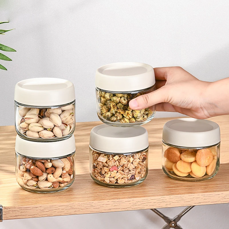 Glass Storage Jar Sealed Food Storage Container Household Multi-function Small Tea Cans Grains Candy Storage Salad Dessert Bowl