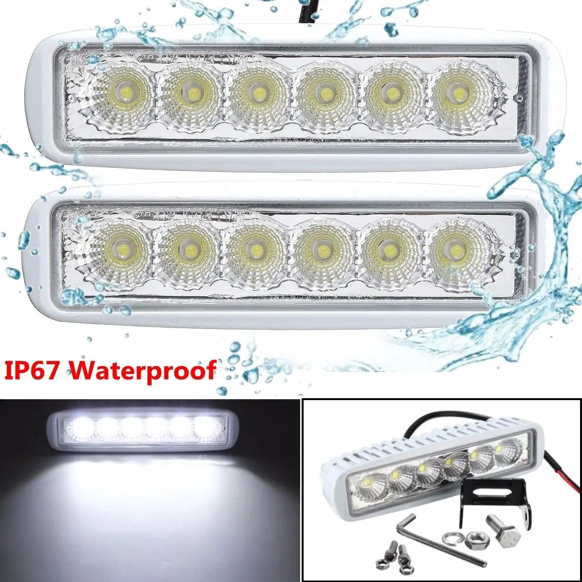 2pcs 12V 6 LED Spreader Marine Flood Light Work White Light For Boat Yacht Motorcycle Truck Car