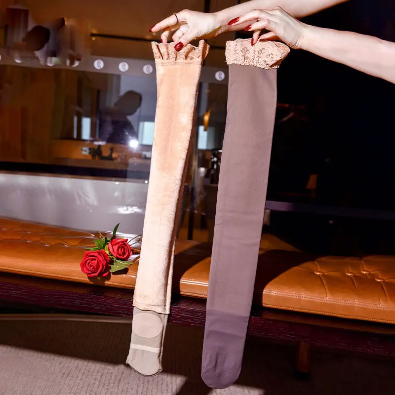 

Sexy Women Velvet Warm Stockings Silicone Non-slip Lace Vintage Sexy Tight Thick Stockings Shaping Overknee Dance Hosiery F23