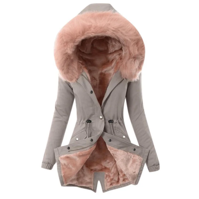 Fashion Winter Jacket Women Long Sleeve Hooded Pocket Thick Warm Parka Plush Casual Long Coats Female Ladies \' Coat