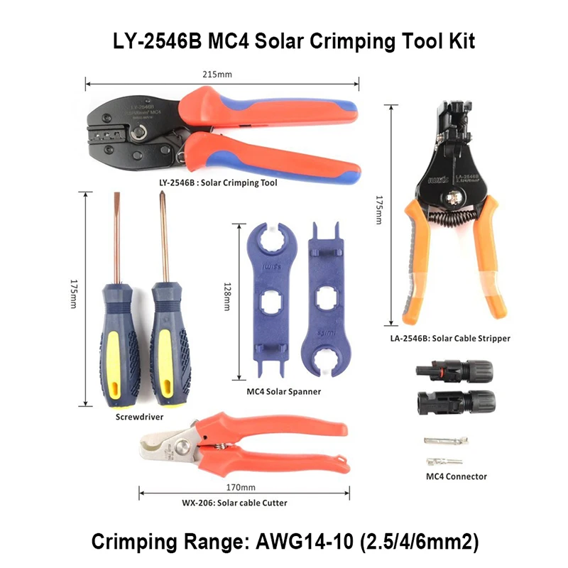 IWISS LY-2546B IWS3/4 Solar Crimping Crimper Plier Tool Kit Crimp 2.5/4/6mm2 range with Stripper, Cutter, Spanners,  Connectors