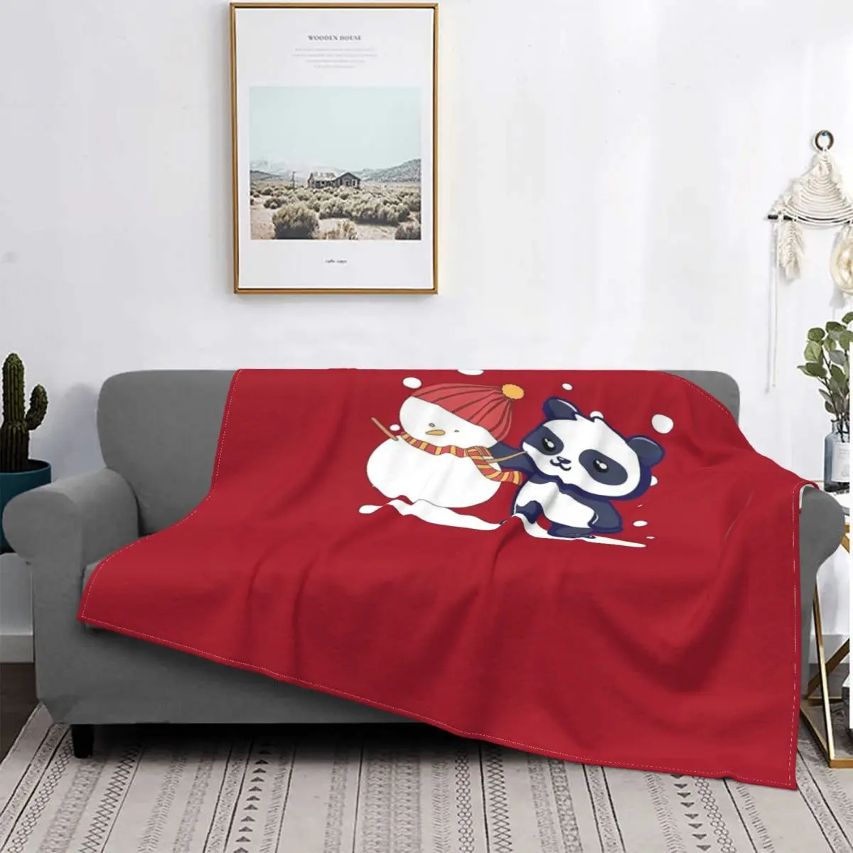 Manta con diseño de Panda para la cama, cobertor de tela escocesa con diseño de animal bonito, 1 manta doble para cama