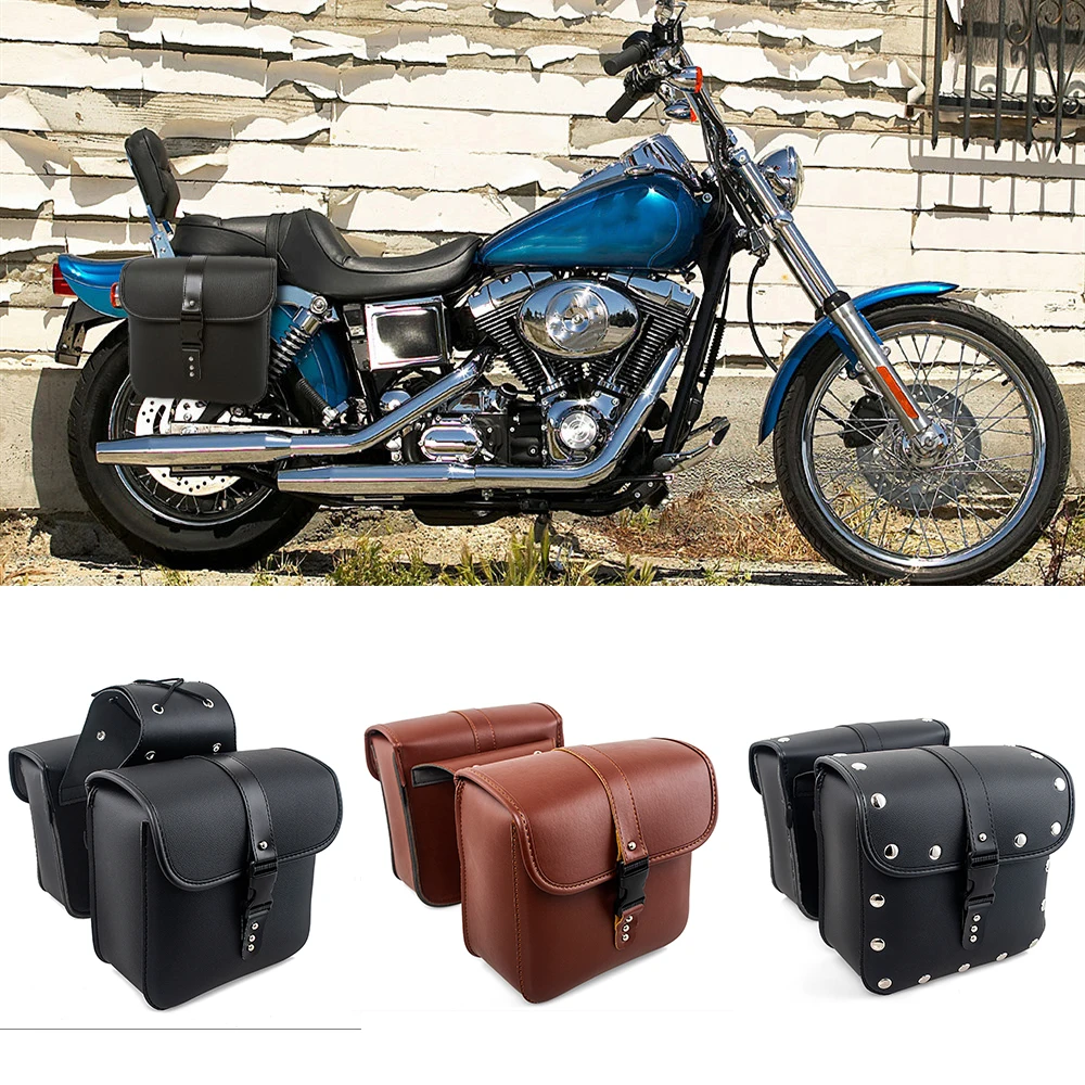 Motorcycle Saddlebags Luggage Black/ Brown Side PU Saddle Bag Leather for Harley Sportster XL883 XL1200 XL 883 1200