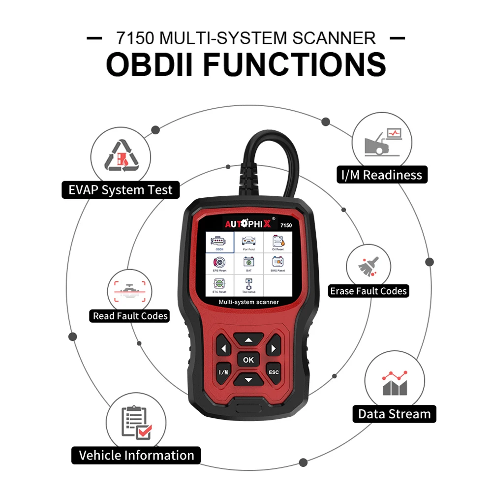 Autophix 7150 OBD2 Automotve Scanner Professional Code Reader EPB TPMS ETC Reset Multilingual OBD 2 Car Diagnostic Tool For Ford