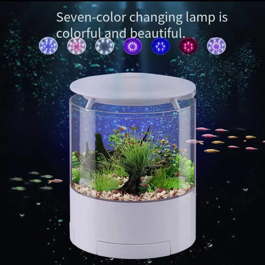 Imagem -04 - Luzes Coloridas Redondas para Desktop Fish Tank Mini Fighting Fish Tank Filtro de Iluminação Acessórios para Aquário de Oxigênio Ouro Pequeno