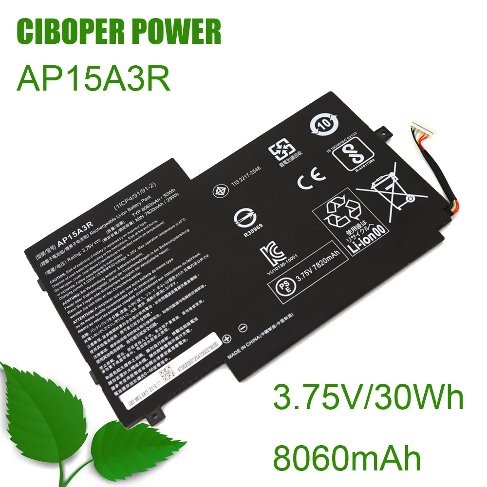 

CP Laptop Battery Li-Polymer Battery AP15A3R 3.75V 30Wh 8060mAh For Aspire Switch 10E SW3-013P Series