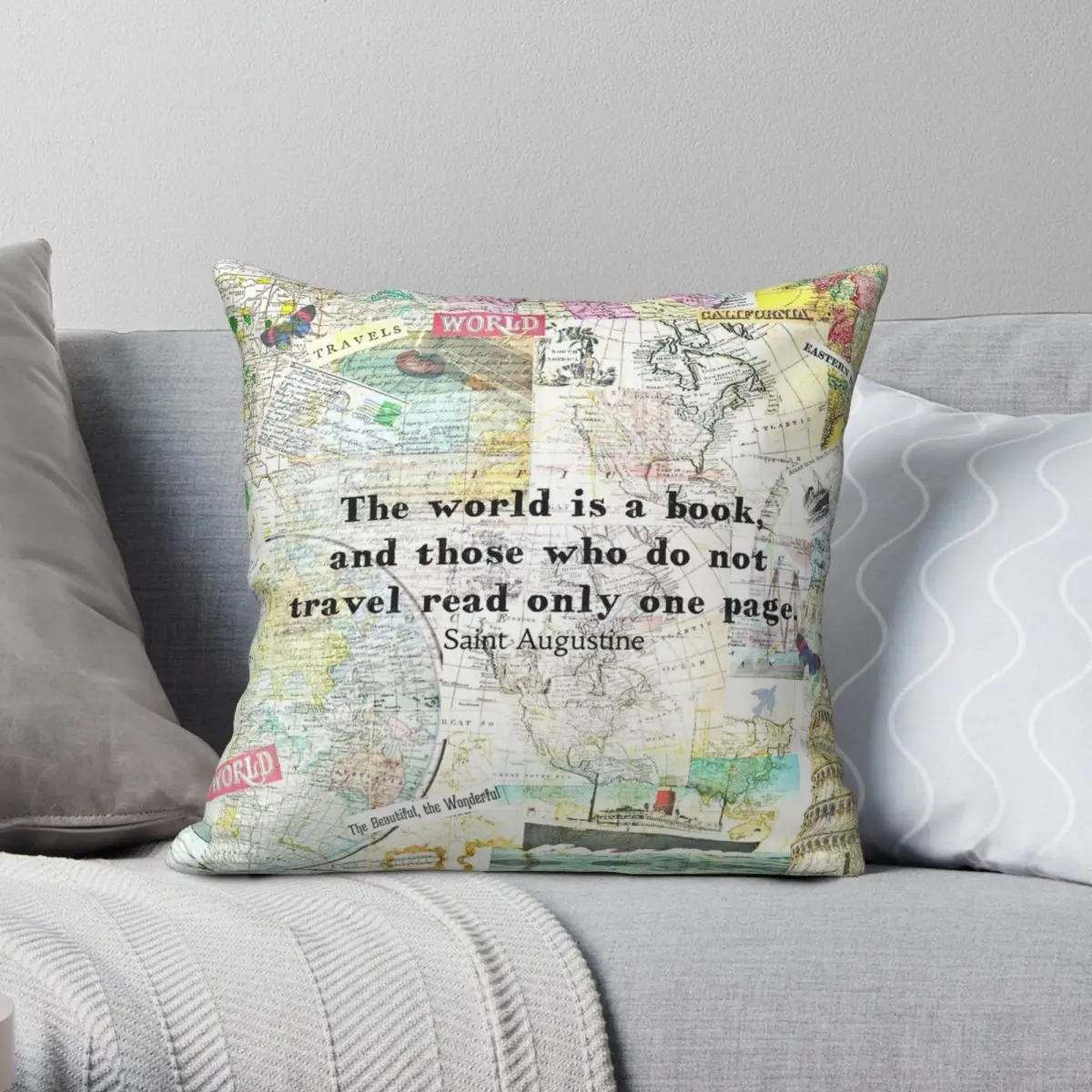 The World Is A Book TRAVEL QUOTE Pillowcase Polyester Linen Velvet Creative Zip Decor Throw Pillow Case Sofa Cushion Cover