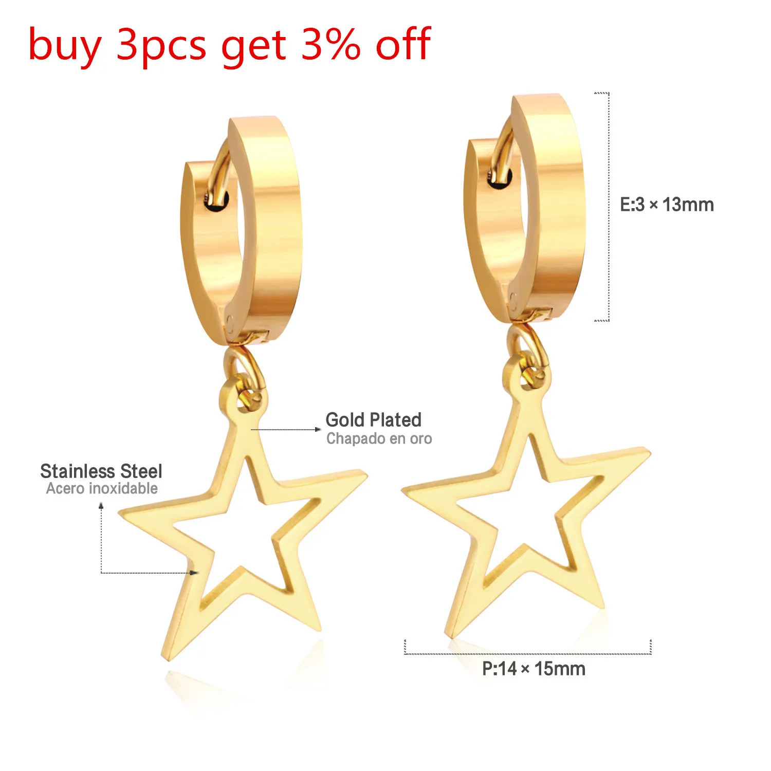 LUXUSTEEL Hoop Earrings 2020 Brinco Party Stainless Steel Gold Color Star Shape Pendants Anti-allergy Earring Fashion Jewelry