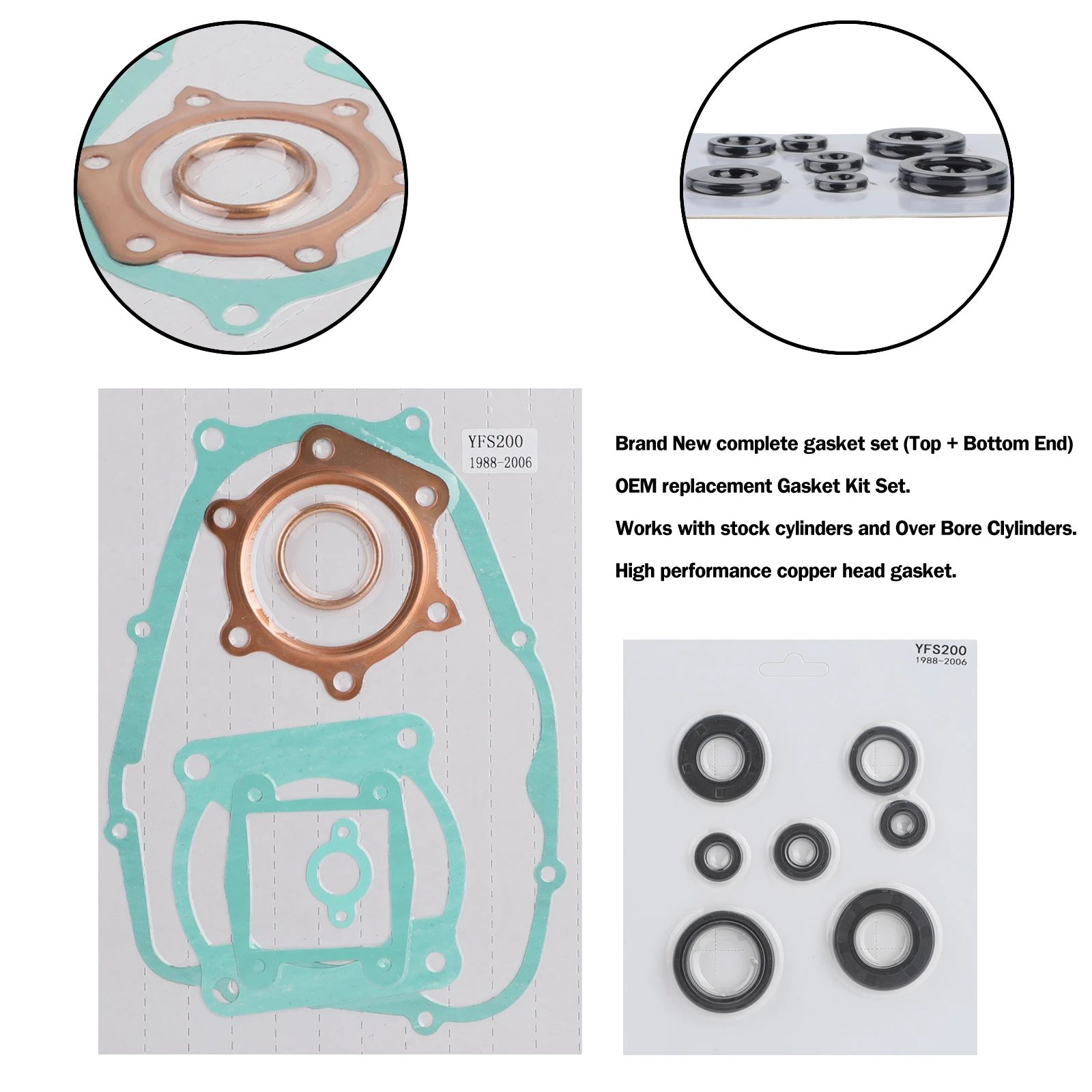 Artudatech Complete Engine Gasket kit Set with Oil Seals Fit for Yamaha Blaster YFS 200 1988-2006