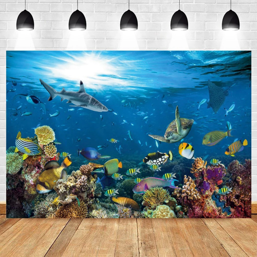 Under Sea Seabed World Backdrop Underwater Marine Coral Fishes Aquarium Photography Background Photo Studio Baby Portrait Props