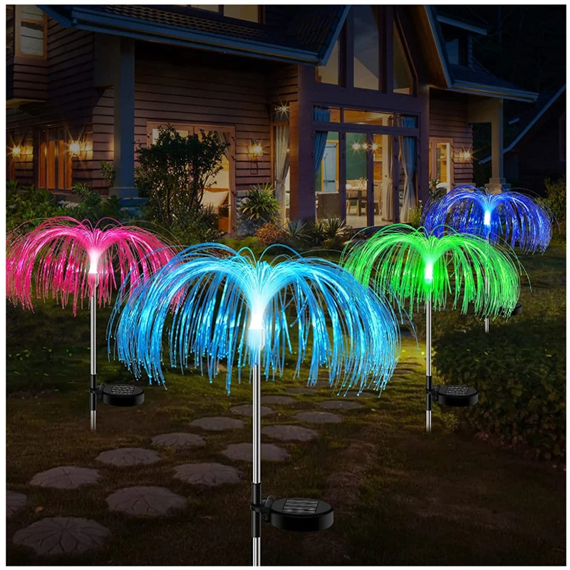 

Solar Lawn Lights Jellyfish Outdoor Automatic Color Changing Fiber Optic Path Light Waterproof Patio Garden Decor Night Light