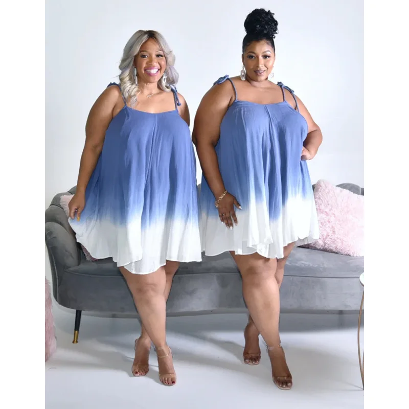 XL-5XL Plus Size summer dress women clothing 2022 fashion printing halter blue loose sexy mini dresses Wholesale Dropshipping