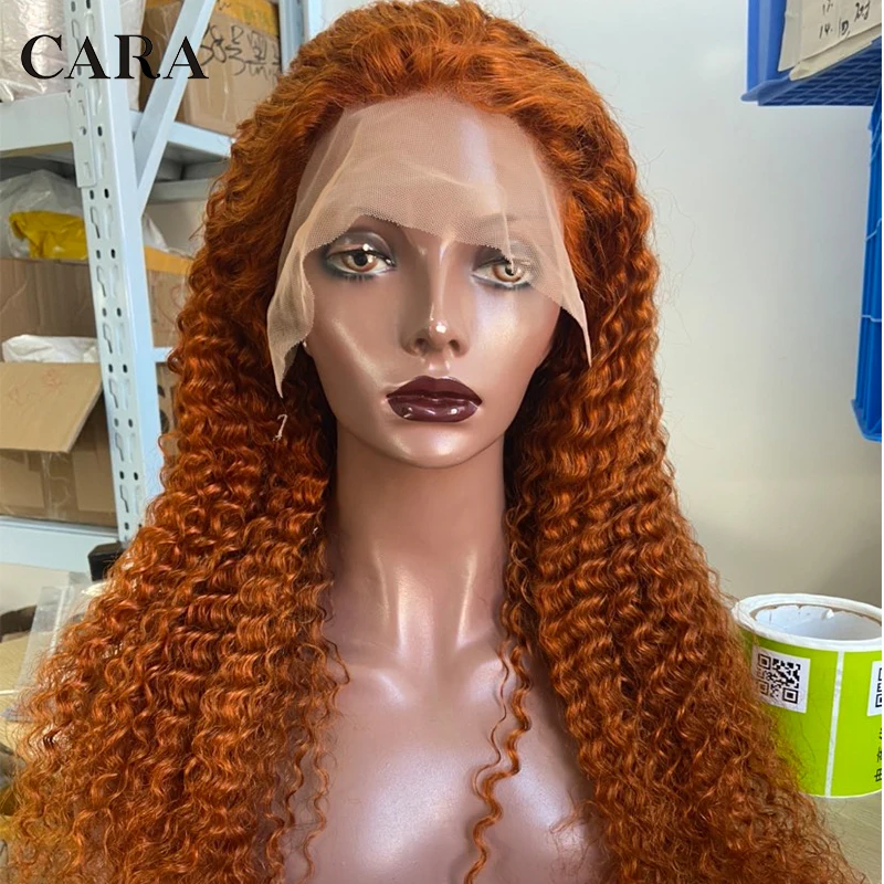 Orange Ginger 13x4 Lace Frontal Wigs For women Loose Curly Human Hair Wig With Transparent HD lace Colored Lace Front Wig CARA