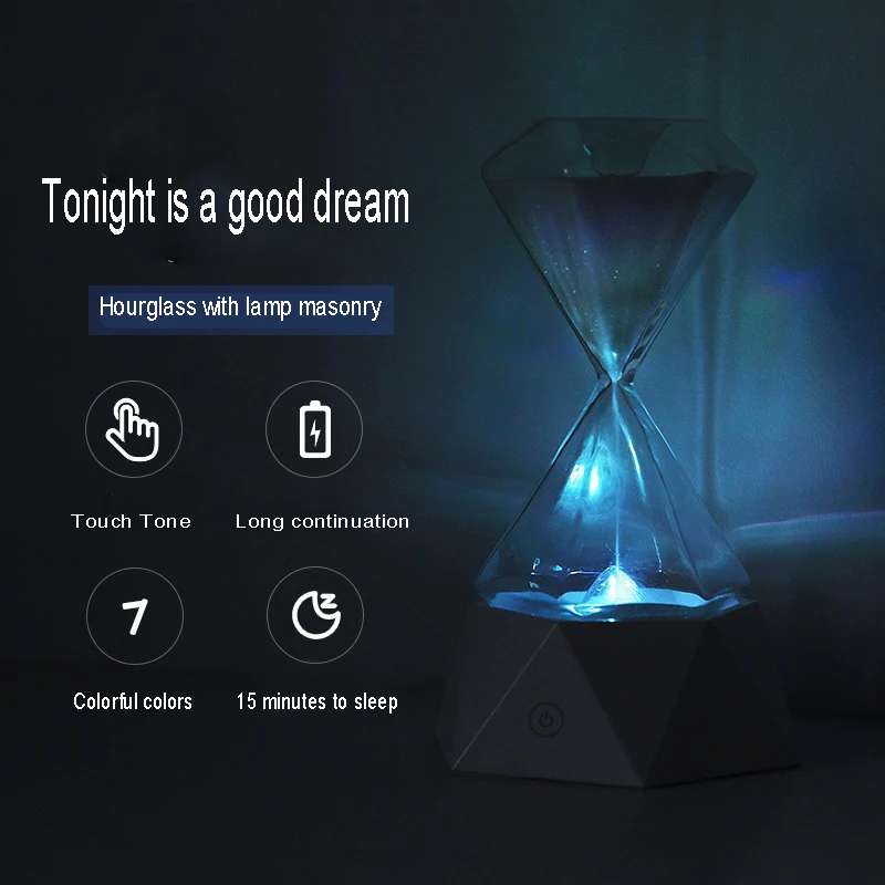 LED Creative Lighting Hourglass Sleeping Lamp USB Night Lamp Children Sleeping Music Diamond Glass Table Lamp Holiday Gift