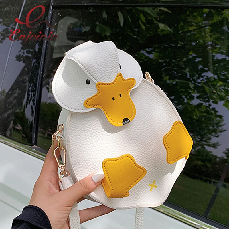 White & Yellow Cute Duck Style Crossbody Bag for Women Fashion Shoulder Bag Purses and Handbag Girl\'s Clutch Bag Pu Leather 2021