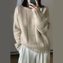 Maglione di Cashmere spesso a collo alto donna sciolto stile coreano pigro autunno inverno nuovo maglione lavorato a maglia di lana dolcevita Pullover donna