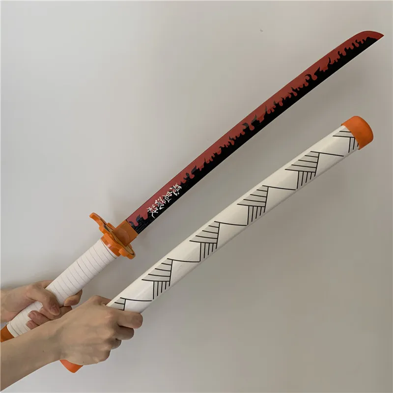 1:1 شيطان القاتل السيف سلاح تأثيري Rengoku Kyoujurou النار الأبيض Sowrd النينجا سكين الخشب الدعامة لعبة مجسمة 75 سنتيمتر #3