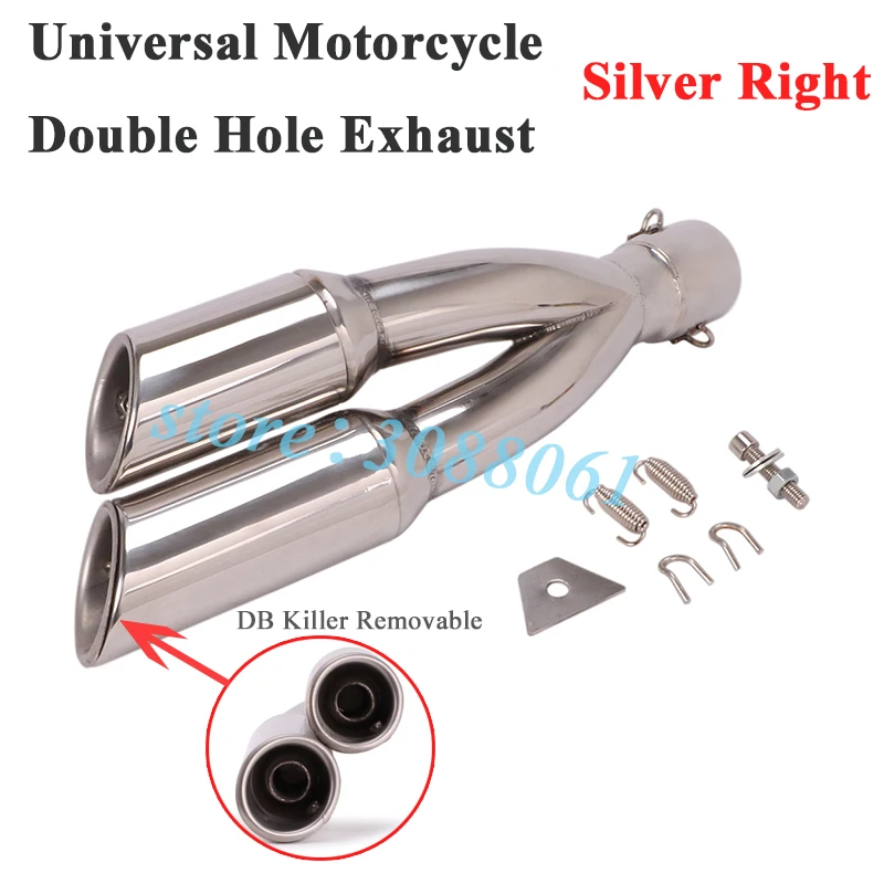 Universal Left Right Motorcycle Exhaust Pipe Escape Silencer Modified 2 Holes Muffler DB Killer For Z1000 Ninja650 MT-03 R1 ATV