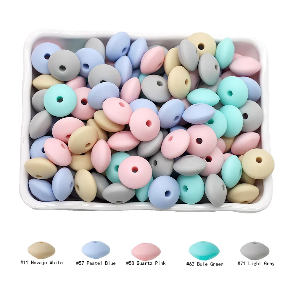 Cute-Idea 20pcs Silicone Lentil Abacus Beads 12mm Baby Rodent Beads DIY Pacifier Chain Teething Toys Accessories Baby goods