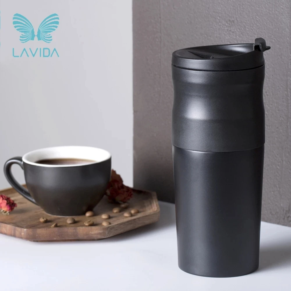 LAVIDA Portable Electric Coffee Maker Cafetera Machine Bean Grinder Ceramic Burr Stainless Steel Cup with USB Charing