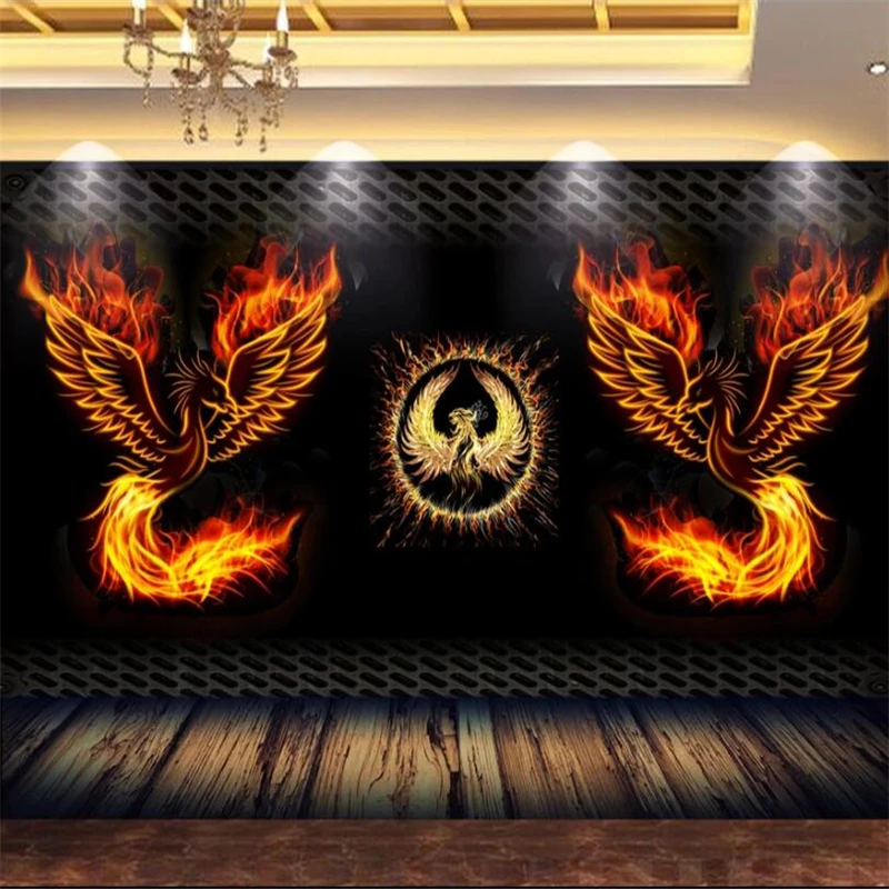 wellyu Custom large 3d mural fire phoenix bar nightclub TV background wall living room bedroom dining room mural 3d wallpaper