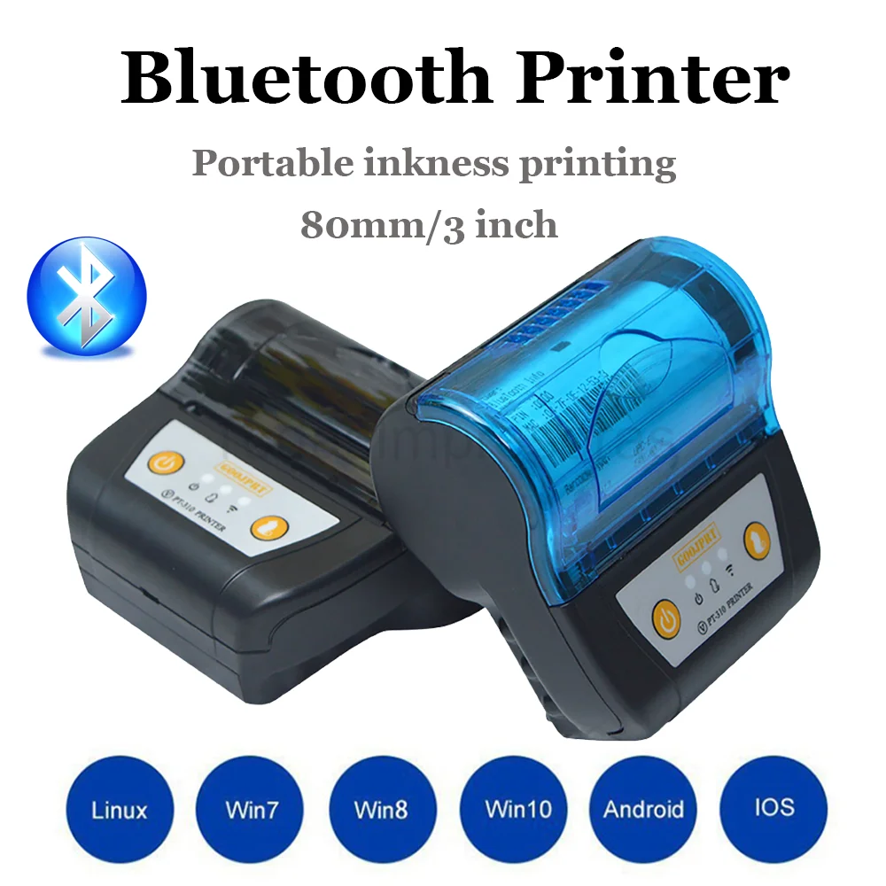 80mm Portable USB 3\'\' Inch Thermal Receipt Printer Wireless Printing PT310 Computer Bluetooth Wireless Mobile PC Thermal Printer