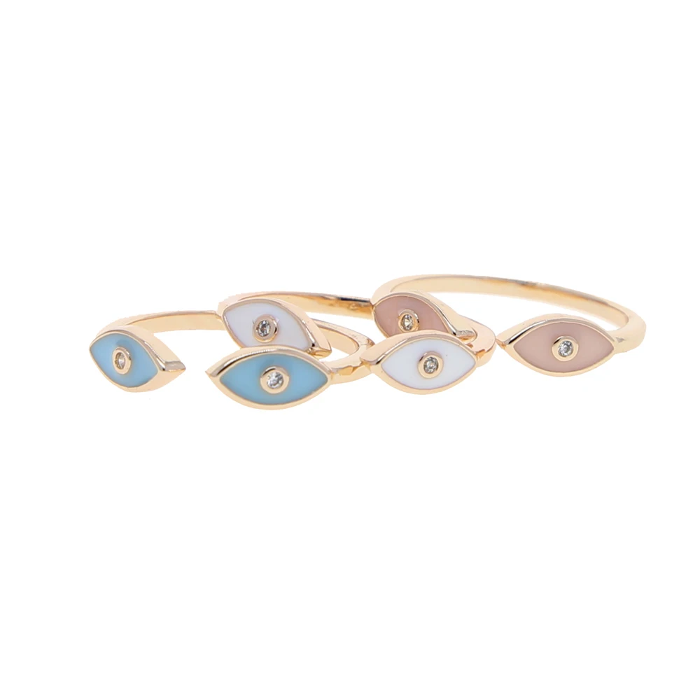 Rose Gold Color Pastel Enamel Pink White Blue Cute Lovely Turkish Evil Eye Open Adjust Size Ring For Women