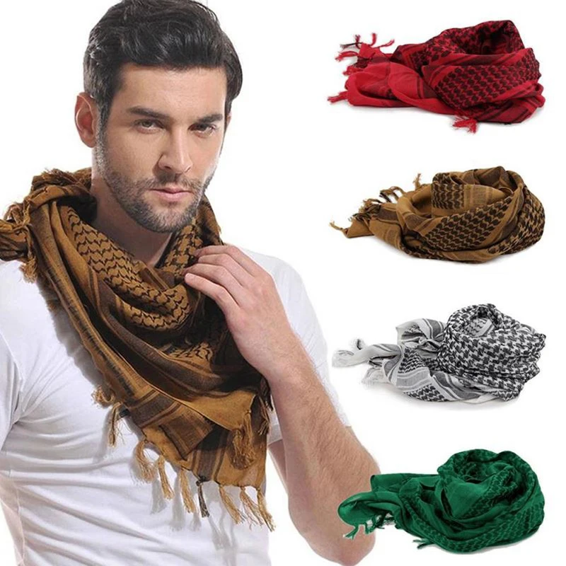 2022 New Plaid Tactical Desert Tassel Hijab Muslim Headscarf Islam Arab Men Cotton Keffiyeh Fashion Square Winter Head Scarf