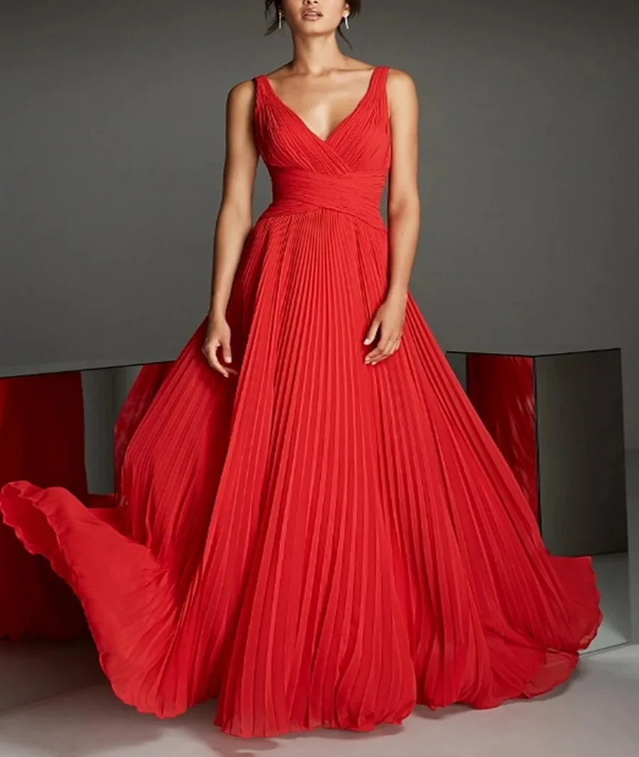 

Sexy Red Evening Formal Dress V Neck Backless Chiffon Long Elegant Prom Party Gown Robe De Soiree Summer Vestidos Size Plus