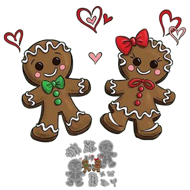 Nowe matryce do cięcia metalu boże narodzenie Gingerbread Man chłopiec i dziewczynka 2-in-1 szablony umrzeć wyciąć formy do Scrapbooking papierowa