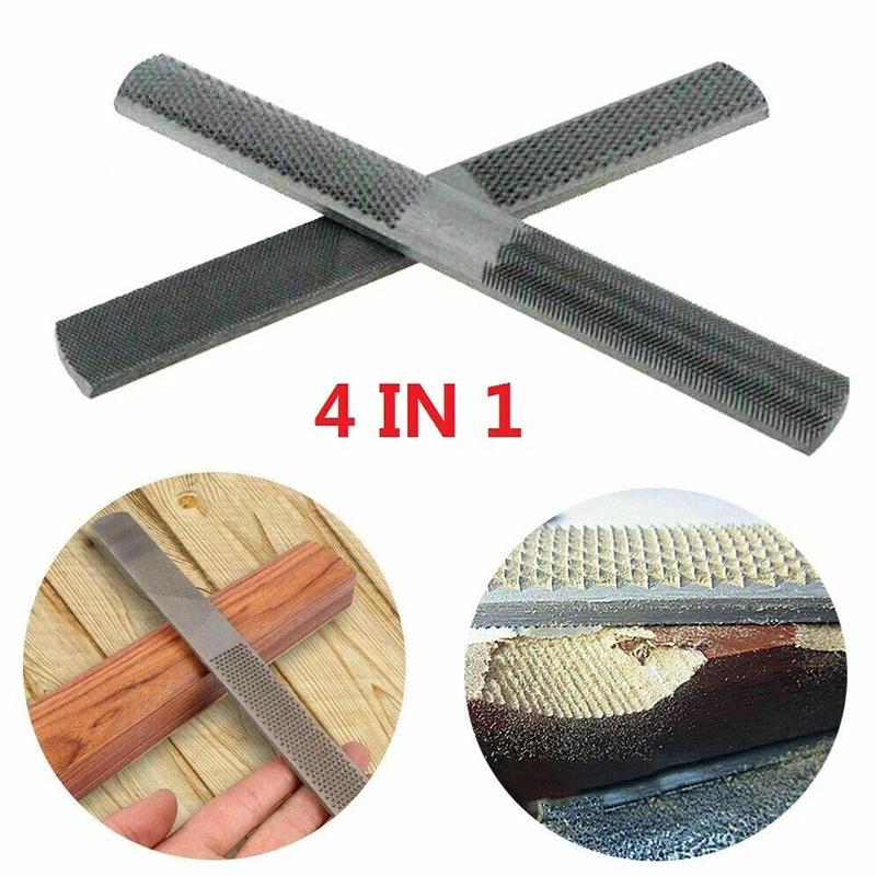1Pc 4 in 1 Carbon Steel Woodworking Rasp File Mill Carving Hand Tool Half Round File Woodworking Abrasive Tool 200MM
