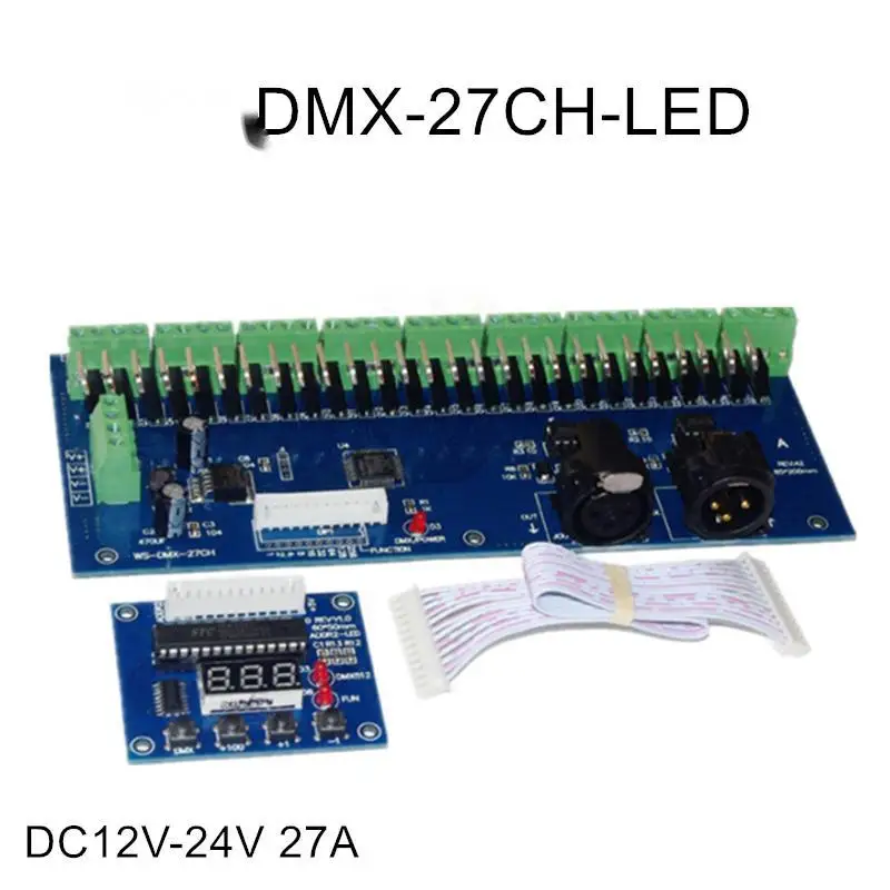 

DC12V-24V WS-DMX-27CH-LED WS-DMX-27CH-DIPC Led Dimmer 1A * 27CH Decoder RGB Controller Constant Voltage Common Anode