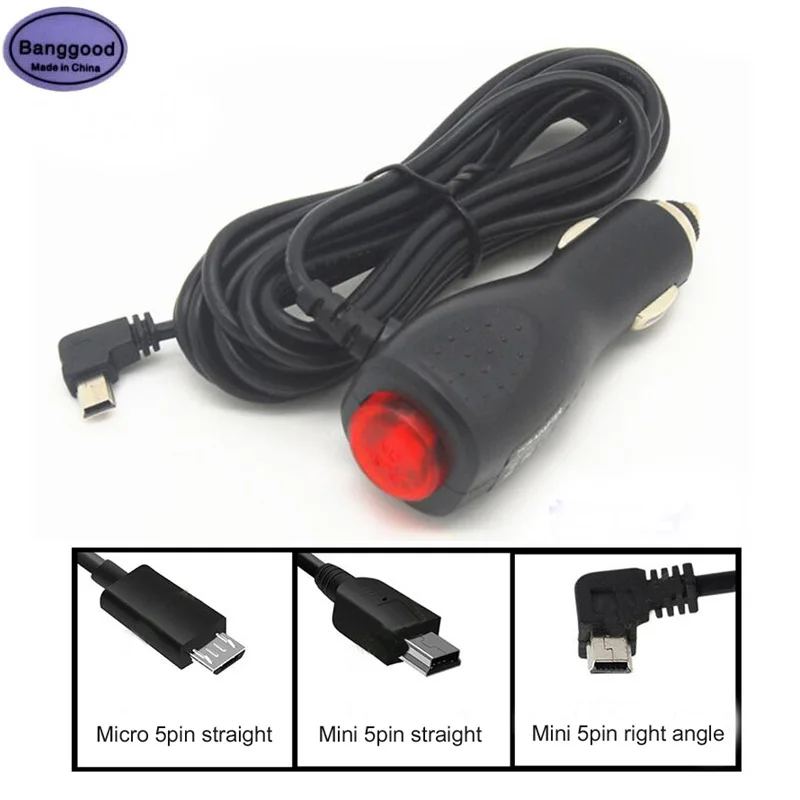 

12V-40V to 5V 2A Universal Car Cigarette Lighter Adapter Charger with Switch 3.5m Cable Mini Micro 5pin USB Plug for Car DVR GPS