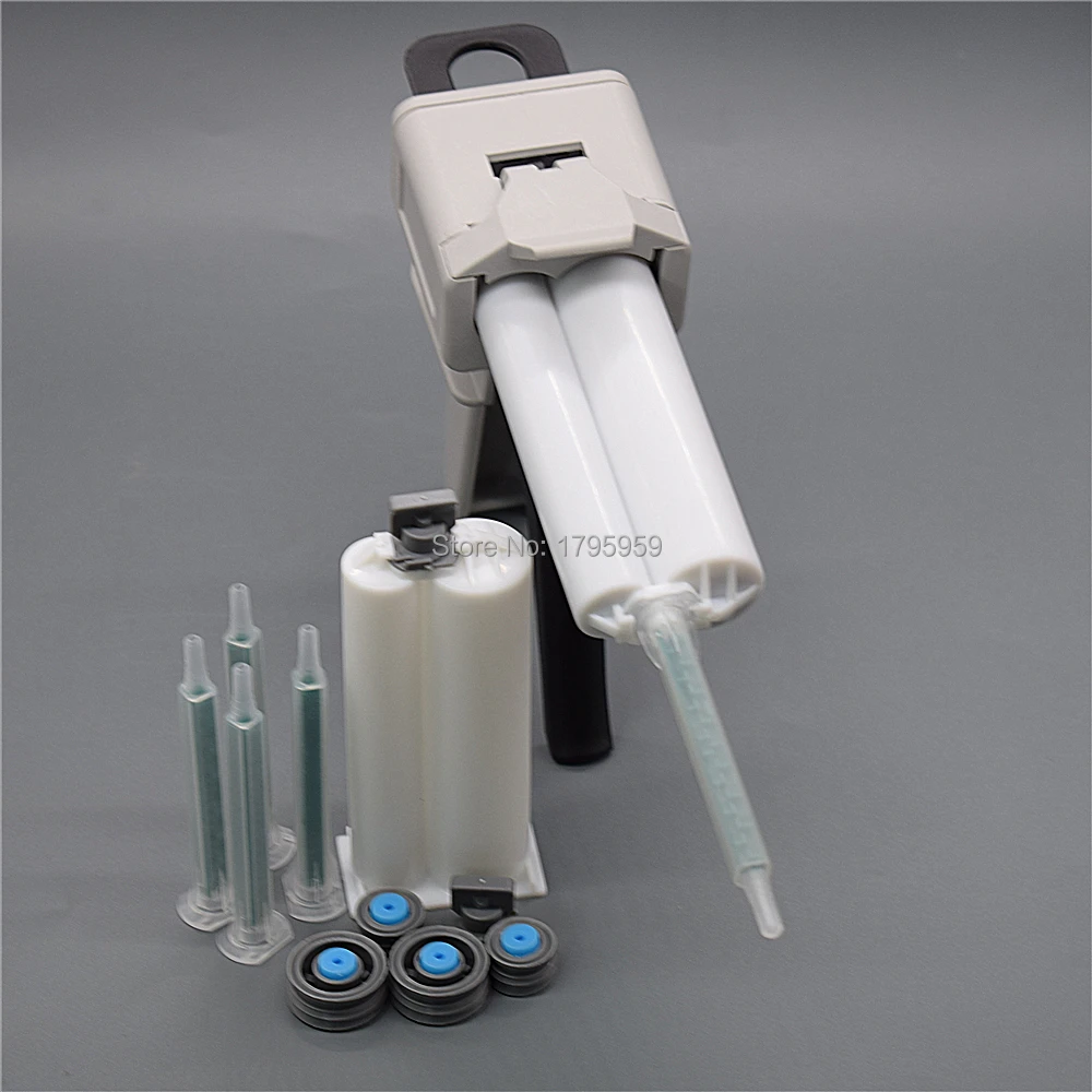 50ml Manual Caulking Gun Two Component 1:2 AB Glue Gun Dispenser with 2pc 50ml 1:2 Empty Dual-Barrel Cartridge 5pc AB Mixed Tube