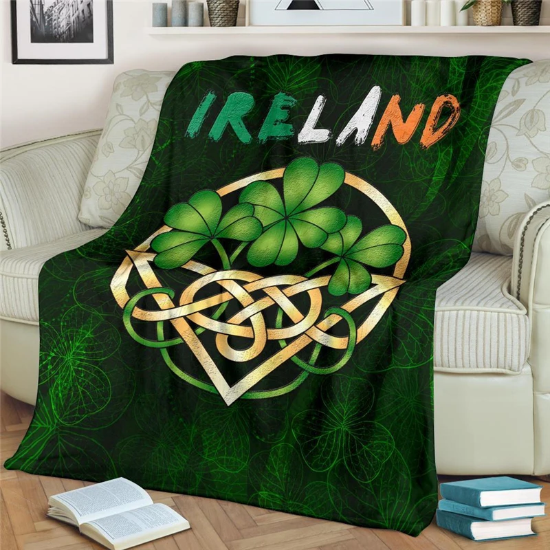 Soft Warm Flannel Blankets Irish Shamrock Printing Quilt Airplane Travel Portable Winter Throw Blanket Home Decor Drop Shipping