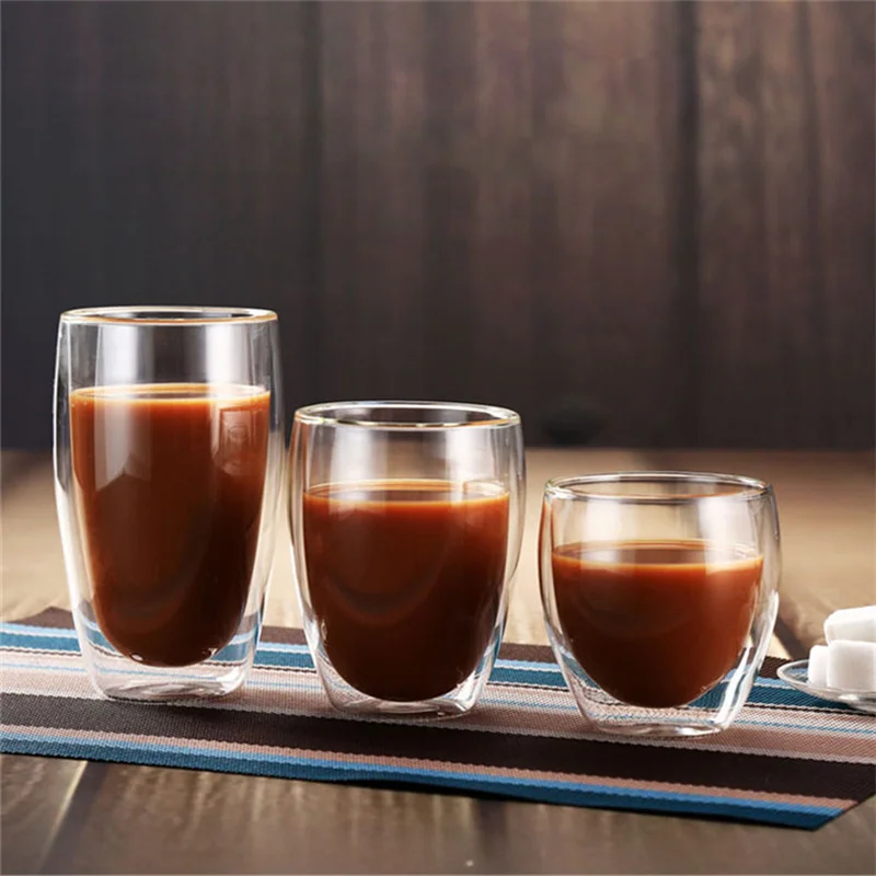 Taza de vidrio de doble pared para café, té, cerveza, leche, taza transparente hecha a mano, vaso de limón, Caneca Copo, 80/250/350/450ML