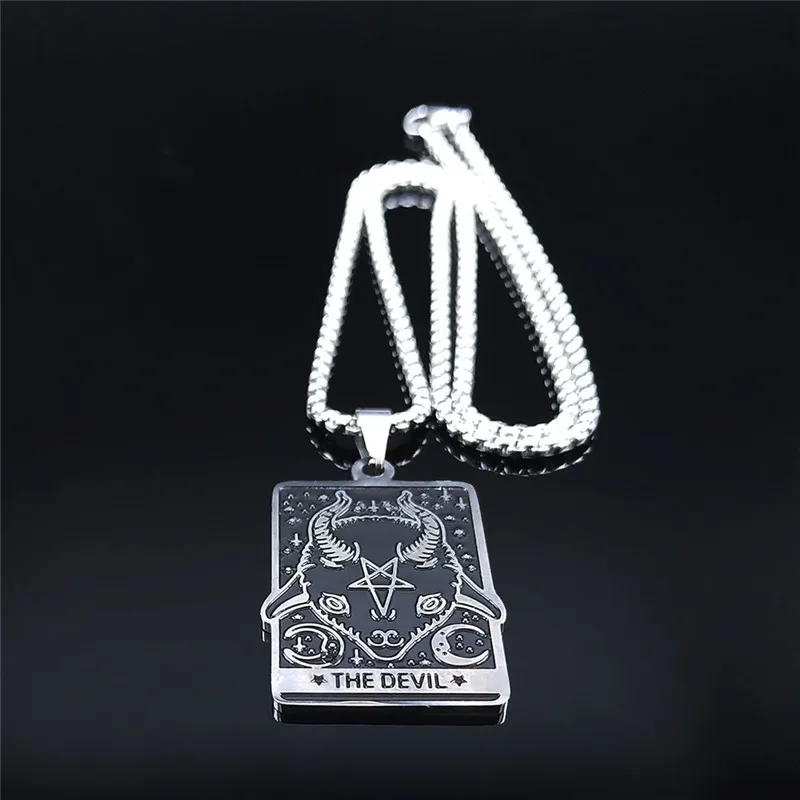 Stainless Steel Tarot Sheepshead Inverted Pentagram Satan Chain Necklaces THE DEVIL Pendant Necklace Jewelry collier N3638S03