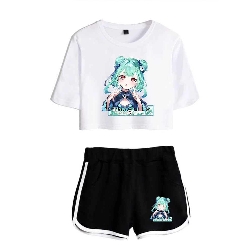 

HOLOLIVE VTuber Uruha Rushia Print Summer Women/Girl Sets Sexy Short Tops+shorts Elastic Waist Kawaii Suits Two Piece Sets