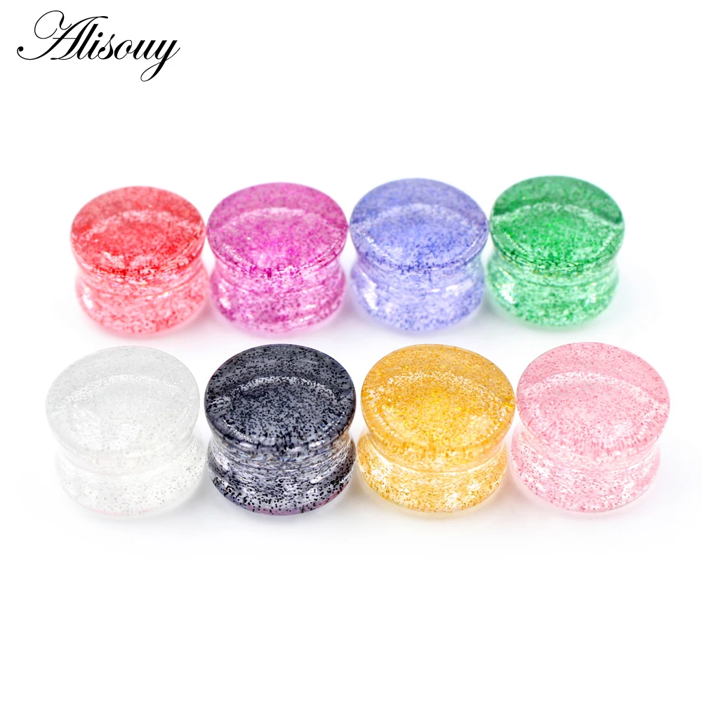 Alisouy 2pcs 4mm-20mm Transparent Acrylic Glitter Powder Ear Gauges Tunnel and Plugs Stretcher Expander Piercing Body Jewelry