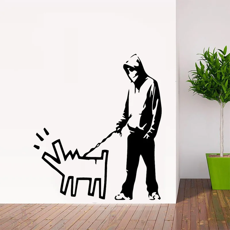 Modern Banksy boy and dog Wall Sticker Home Decoration Accessories vinyl Stickers Art Decoration DIY Home Decor