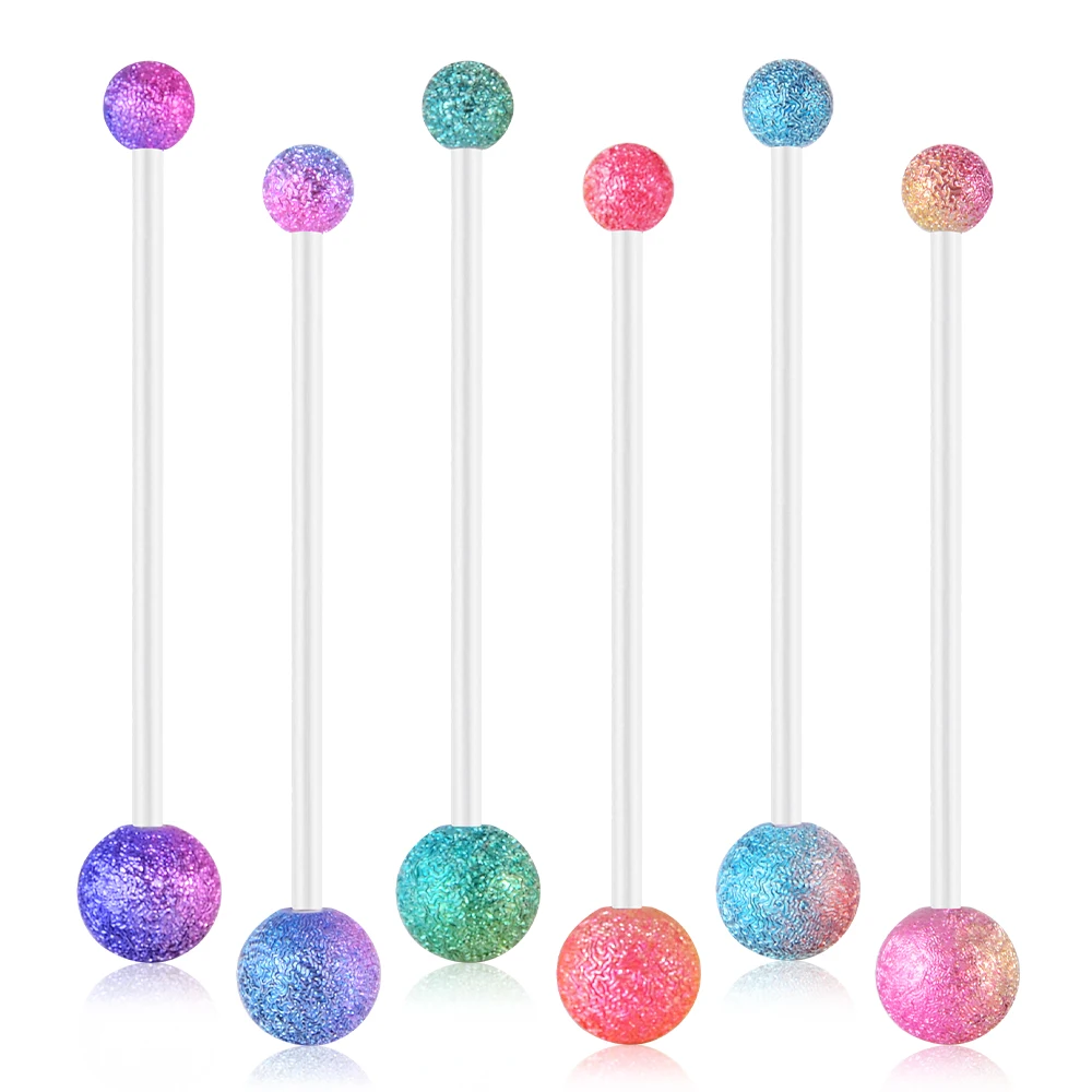 Bioplast-Anillo de ombligo para embarazada, Piercing de ombligo con gema CZ Flexible, bola mate, joyería corporal cómoda, calibre 14, 6 unidades