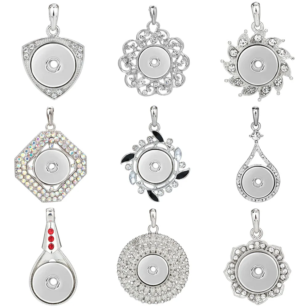 New Snap Jewelry Pendant Metal Rhinestone Crystal Flower 18mm 20mm Snap Buttons Necklace Pendant Fit DIY Snap Button Jewelry