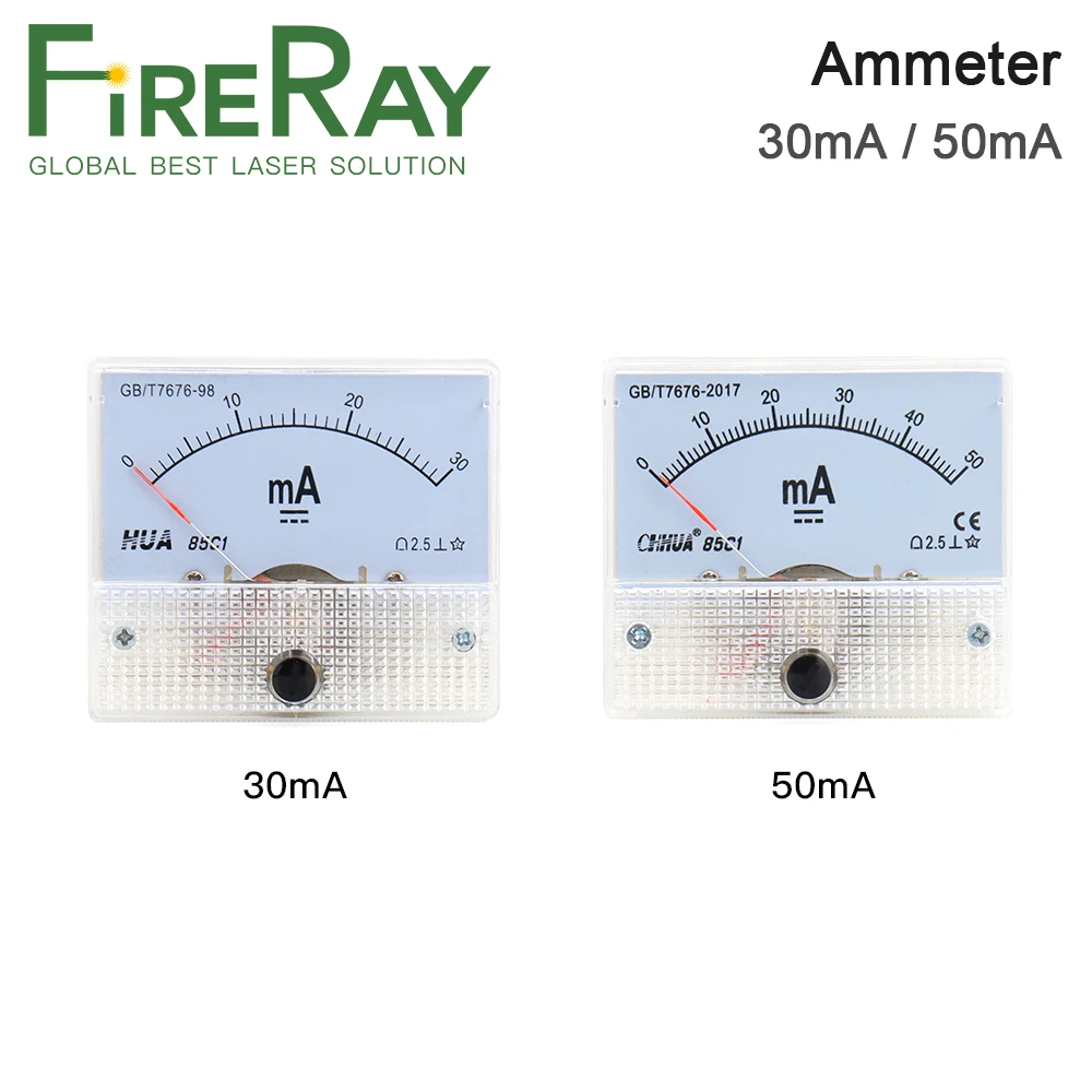 FireRay 30mA 50mA مقياس التيار الكهربائي HUA 85C1 تيار مستمر 0-30mA 0-50mA التناظرية أمبير عداد لوحة الحالي لآلة قطع النقش بالليزر CO2