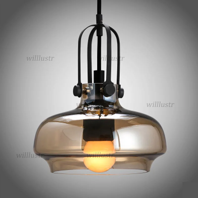 Modern Loft Pendant Lamp Iron Glass Suspension Light Cafe Hotel Bar Shop Amber Smoke White Clear Hanging Ceiling Chandelier