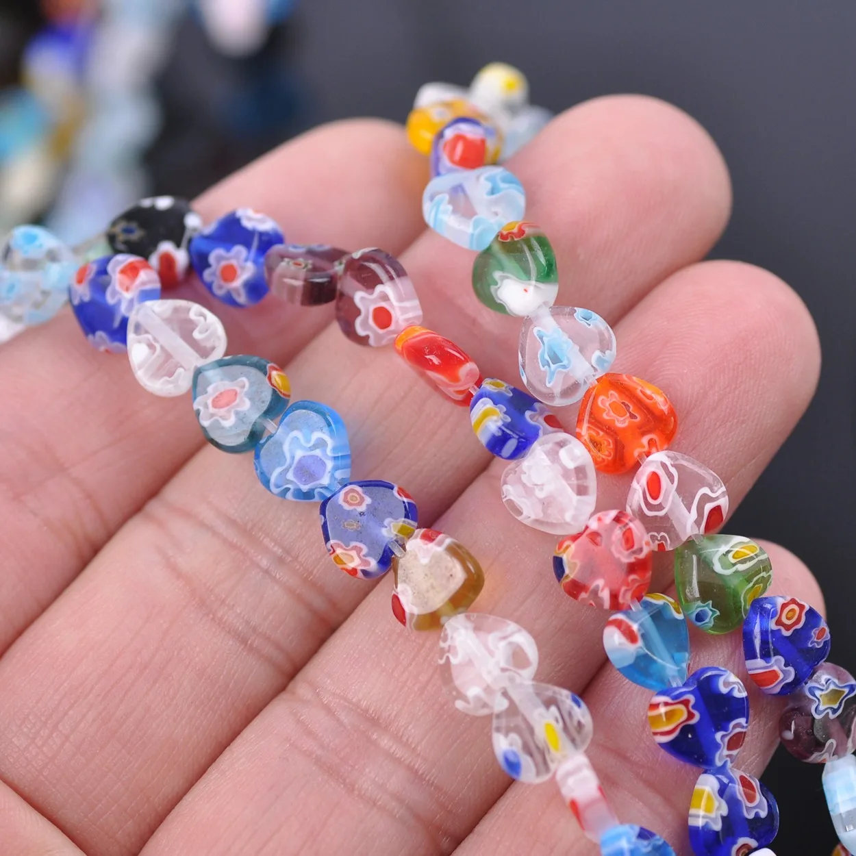 Heart Shape Mixed Flower Patterns 8mm 10mm 16mm 25mm Millefiori Glass Loose Beads for DIY Crafts Jewelry Making Findings