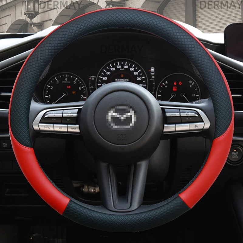 100% DERMAY Brand Leather Sport Car Steering Wheel Cover High Quality for Mazda 6 gh gg gj Sedan Auto Accessories